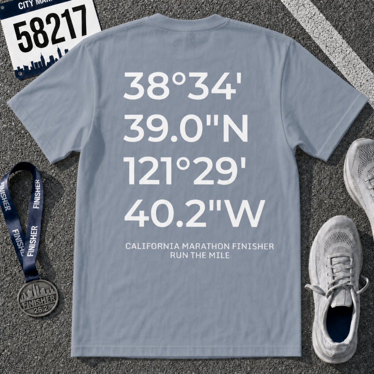 California Intl CIM Marathon Finish Line Coordinates T-Shirt