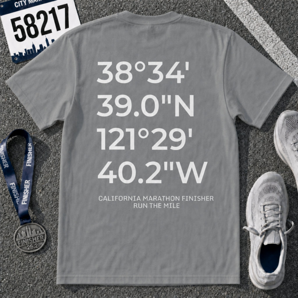 California Intl CIM Marathon Finish Line Coordinates T-Shirt