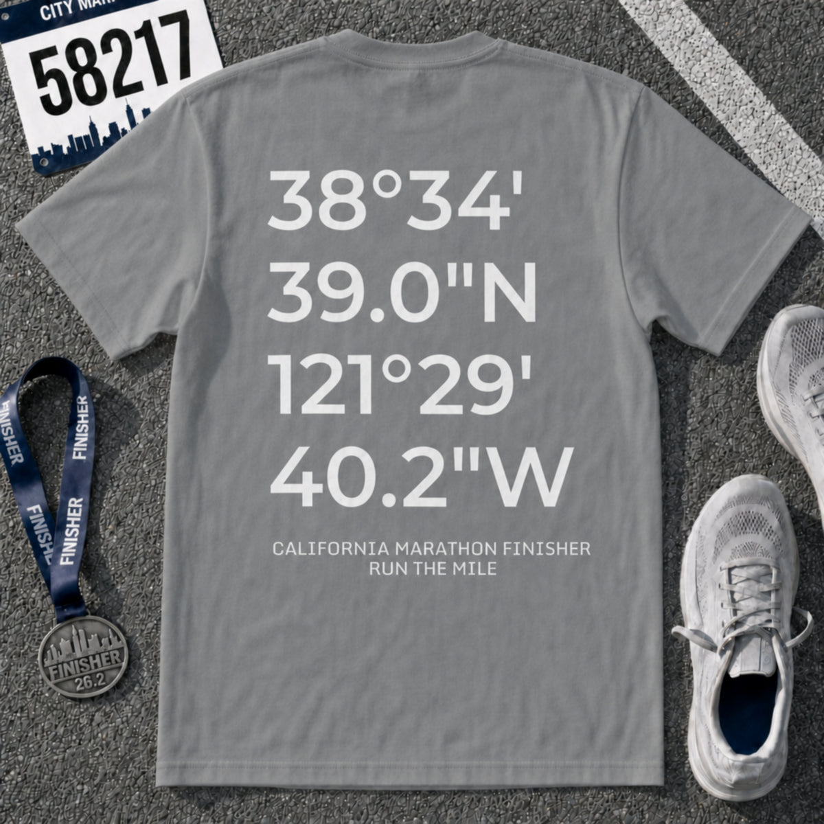 California Intl CIM Marathon Finish Line Coordinates T-Shirt