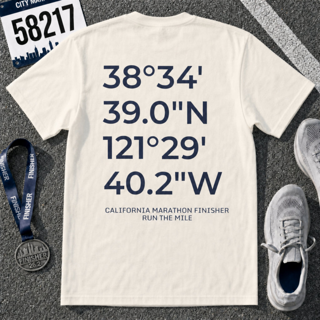 California Intl CIM Marathon Finish Line Coordinates T-Shirt