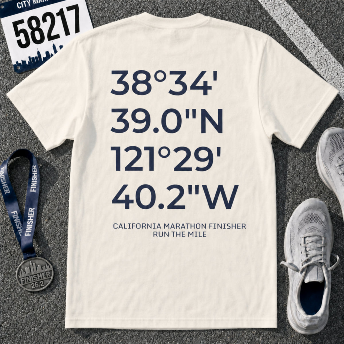 California Intl CIM Marathon Finish Line Coordinates T-Shirt