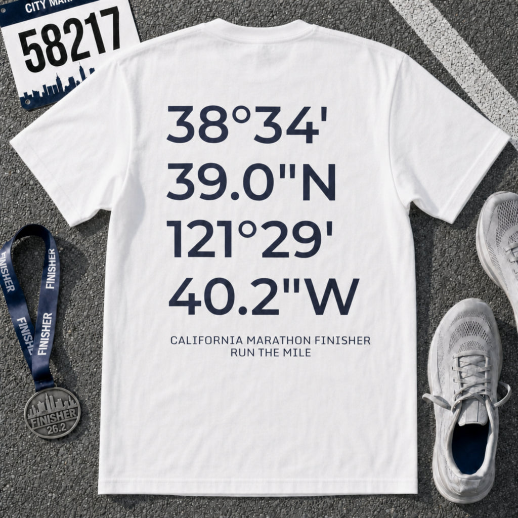 California Intl CIM Marathon Finish Line Coordinates T-Shirt