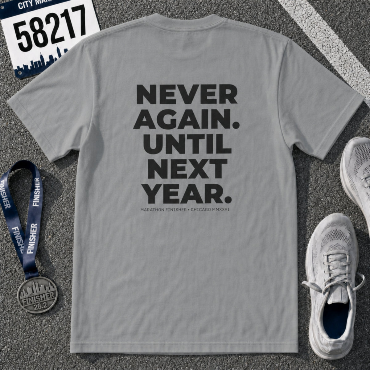 Never Run Again. Until Next Year. Chicago Marathon T-Shirt