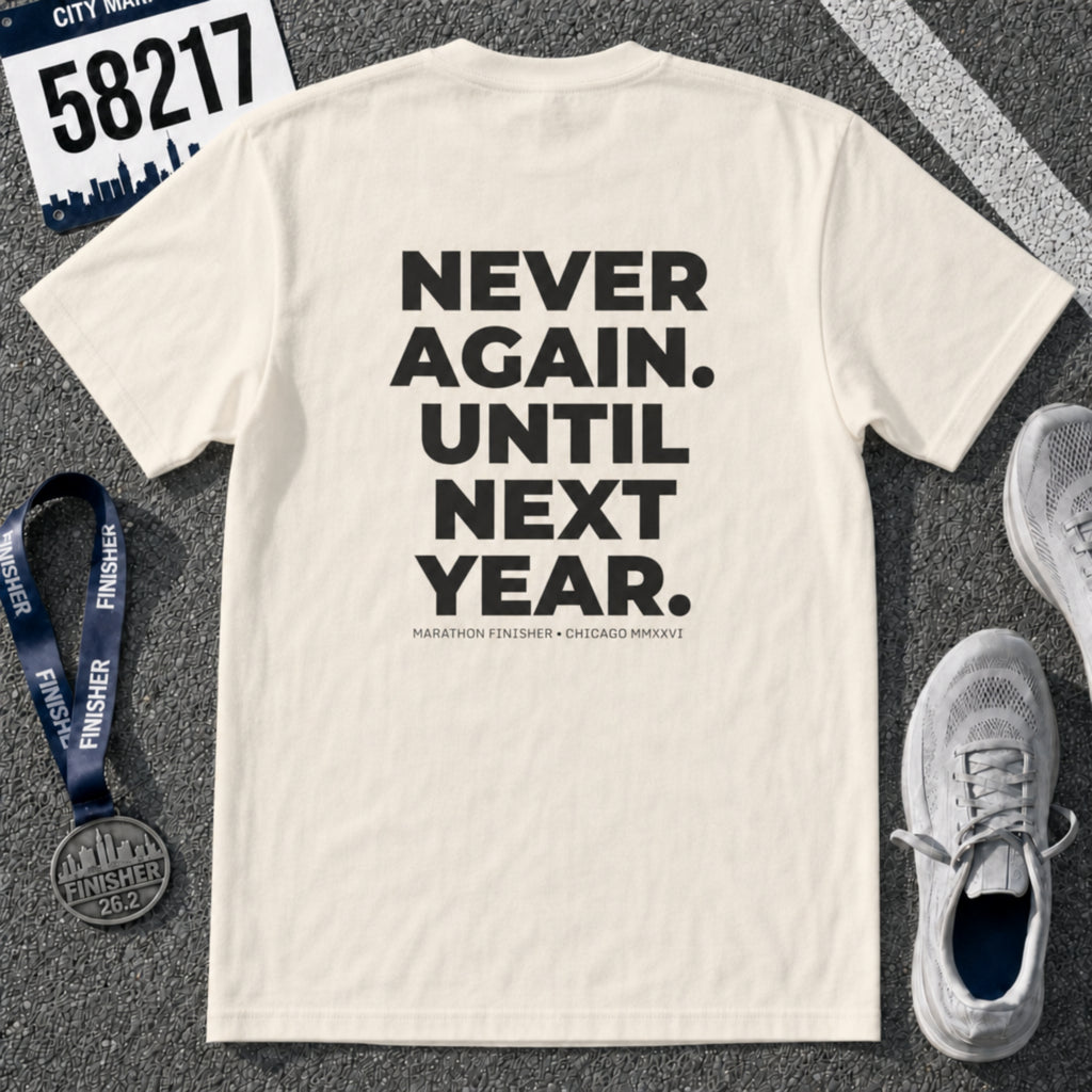 Never Run Again. Until Next Year. Chicago Marathon T-Shirt