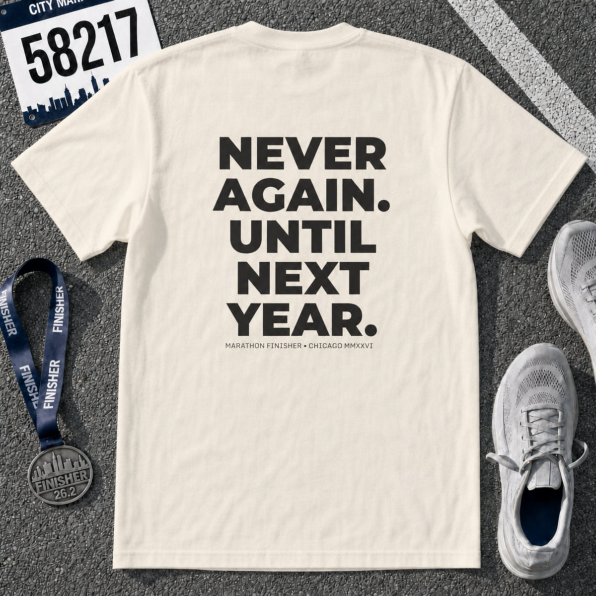 Never Run Again. Until Next Year. Chicago Marathon T-Shirt