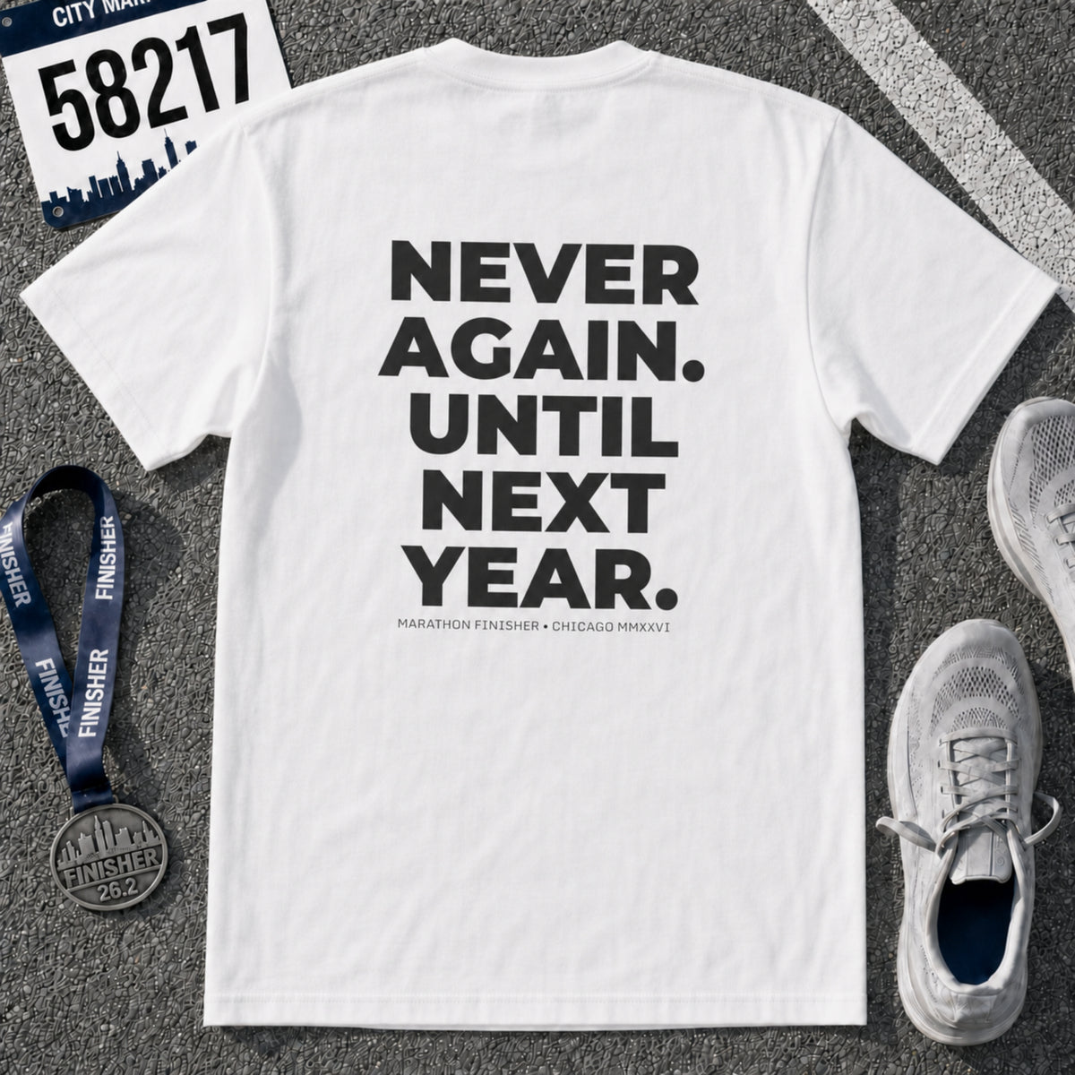 Never Run Again. Until Next Year. Chicago Marathon T-Shirt