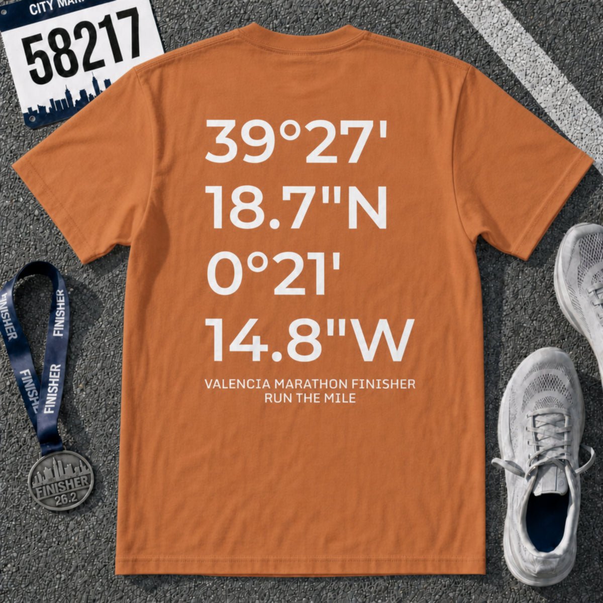 Valencia Marathon Finish Line Coordinates T-Shirt